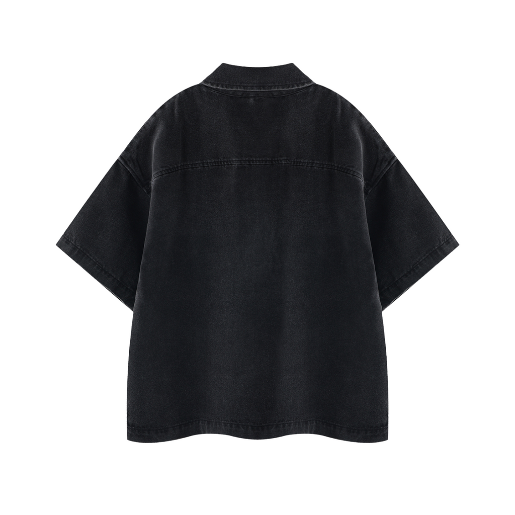 SANTINO — Unisex Vintage Wash Boxy Quarter-Zip Denim Shirt — SNTVL