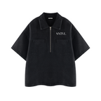 SANTINO — Unisex Vintage Wash Boxy Quarter-Zip Denim Shirt — SNTVL