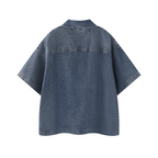 SANTINO — Unisex Vintage Wash Boxy Quarter-Zip Denim Shirt — SNTVL