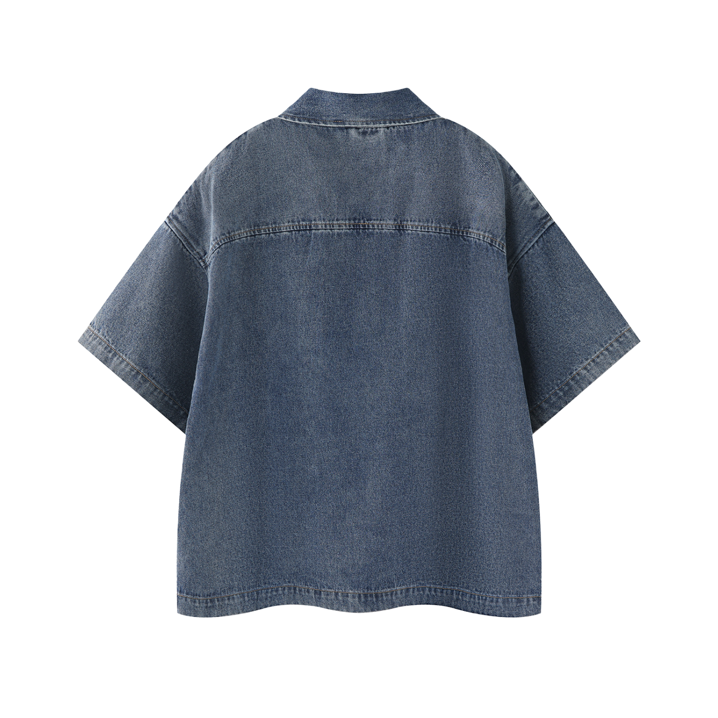 SANTINO — Unisex Vintage Wash Boxy Quarter-Zip Denim Shirt — SNTVL